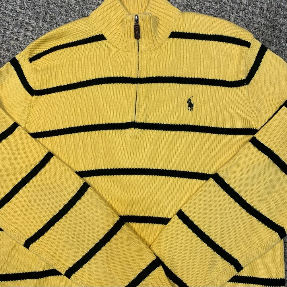 Polo Ralph Lauren VTG Quarter Zip Pullover Striped Cotton Sweater - Picture 2 of 13